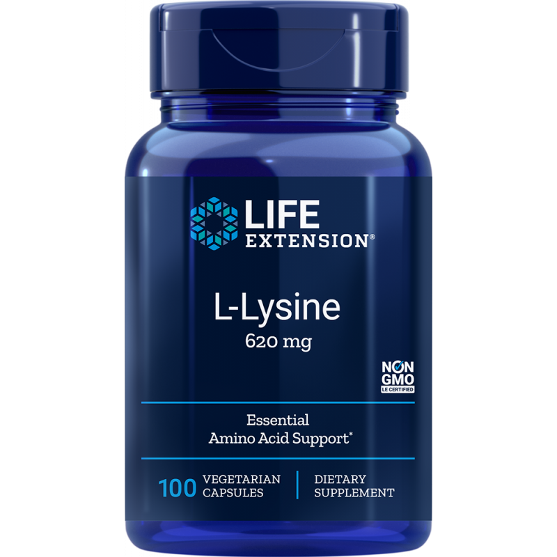 Life Extension L-Lysine (l-lyzín) aminokyselina 620 mg, 100 kapsúl