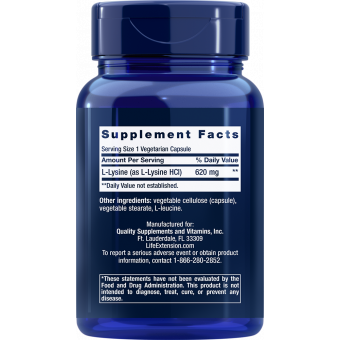 Life Extension L-Lysine (l-lyzín) aminokyselina 620 mg, 100 kapsúl